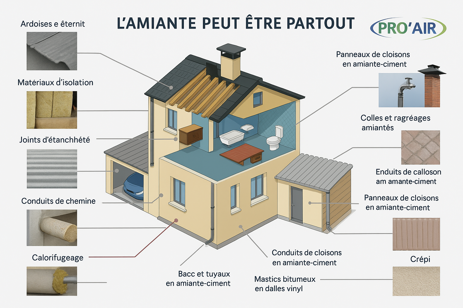 Vue microscopique de fibres d'amiante